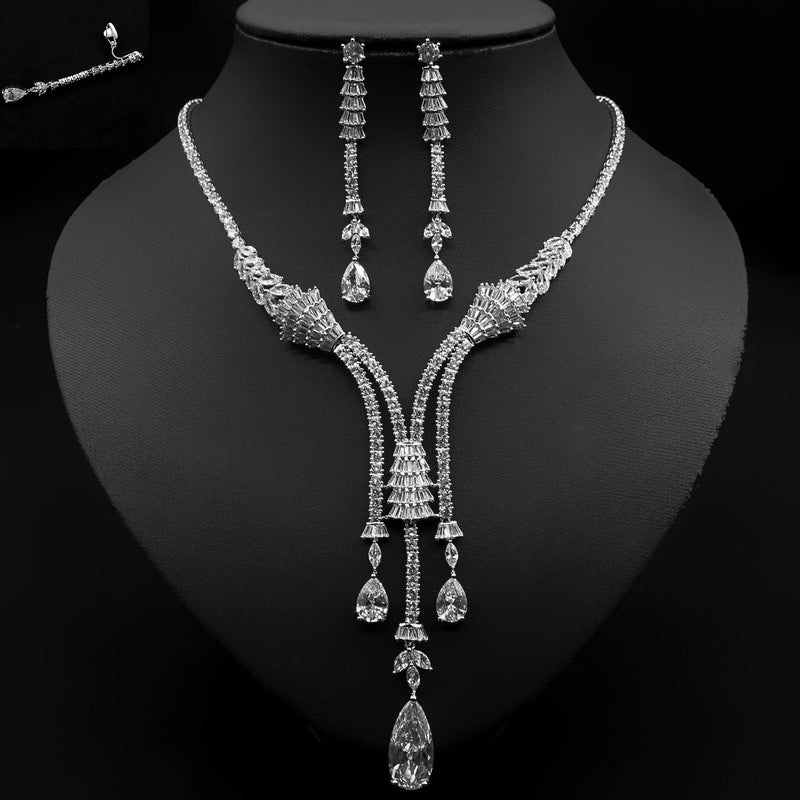 Water Drop Zircon Necklace Jewelry Set Flower Earrings Two-Piece Set - Starttech Online Market