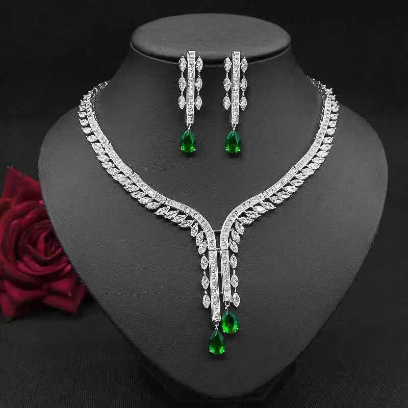 Water Drop Zircon Necklace Jewelry Set Flower Earrings Two-Piece Set - Starttech Online Market