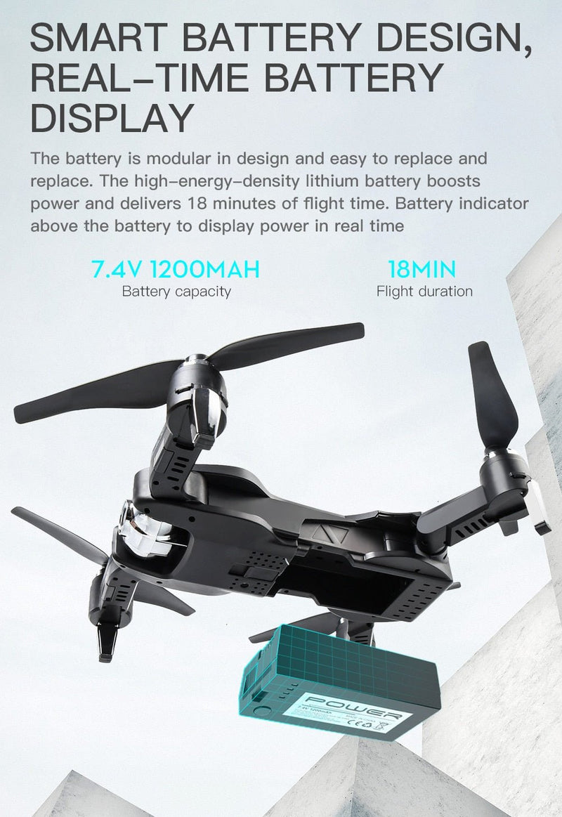 WIFI Drone 4K HD with Adjustable Wide Angle Camera FPV Real Time Aerial Video Foldable Quadrocopter Gesture Photo RC Dron Toys - Starttech Online Market