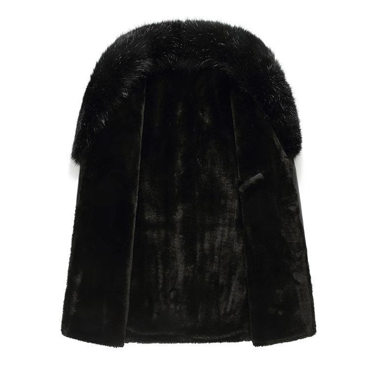 Winter Faux Fur Collar PU Leather Men's Velvet Thick Warm Fluffy Coat - Starttech Online Market