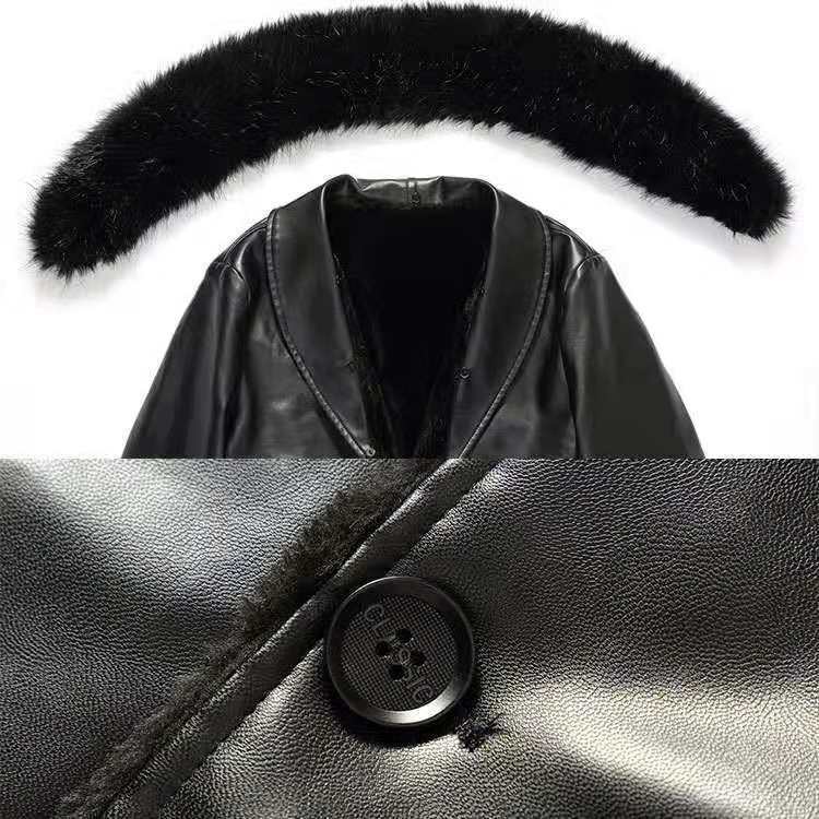 Winter Faux Fur Collar PU Leather Men's Velvet Thick Warm Fluffy Coat - Starttech Online Market