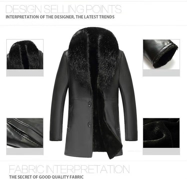 Winter Faux Fur Collar PU Leather Men's Velvet Thick Warm Fluffy Coat - Starttech Online Market