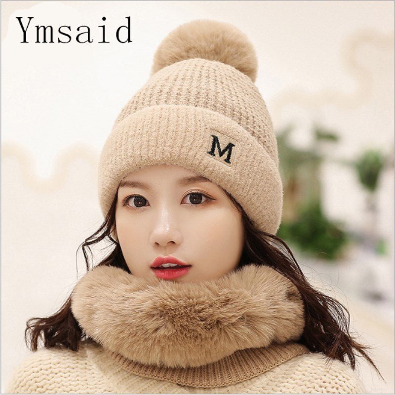 Winter Faux Mink Fur Wool Knitted Hat Skullies Beanies Bonnet Girl's Pompom Female Cap - Starttech Online Market