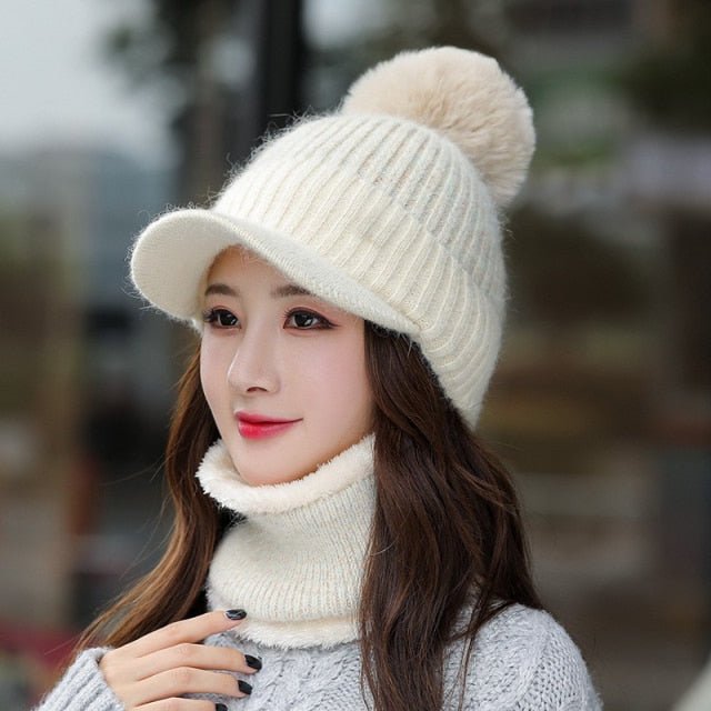 Winter Faux Mink Fur Wool Knitted Hat Skullies Beanies Bonnet Girl's Pompom Female Cap - Starttech Online Market