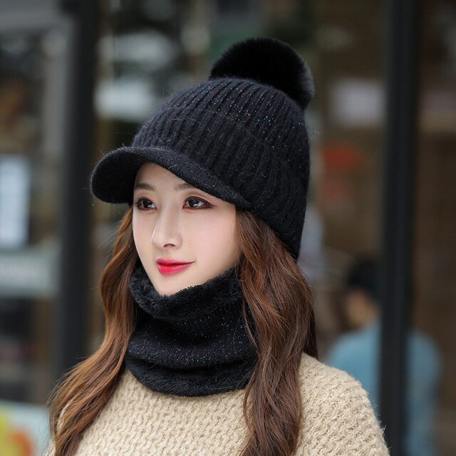 Winter Faux Mink Fur Wool Knitted Hat Skullies Beanies Bonnet Girl's Pompom Female Cap - Starttech Online Market