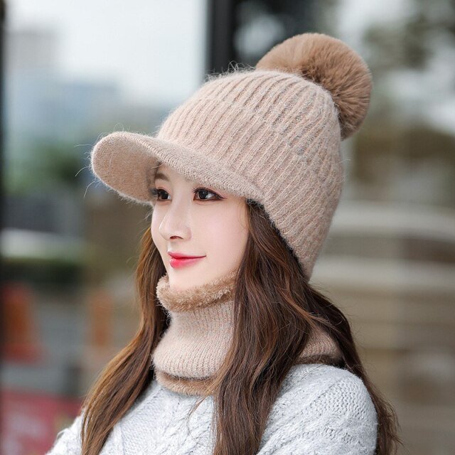 Winter Faux Mink Fur Wool Knitted Hat Skullies Beanies Bonnet Girl's Pompom Female Cap - Starttech Online Market