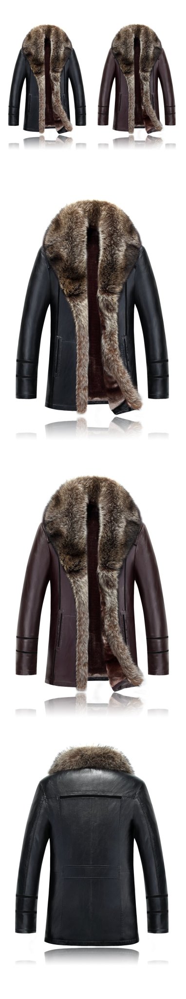 Winter Raccoon Dog Fur Collar Leather Jacket Men New Thicken Windbreaker Fashion Coat - Starttech Online Market