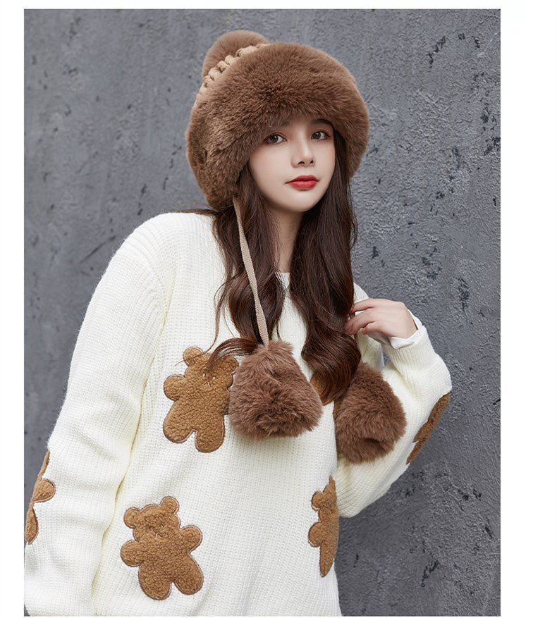 Women Russian Warm Faux Fur Knit Beanie with Ear-flap Pompom - Starttech Online Market