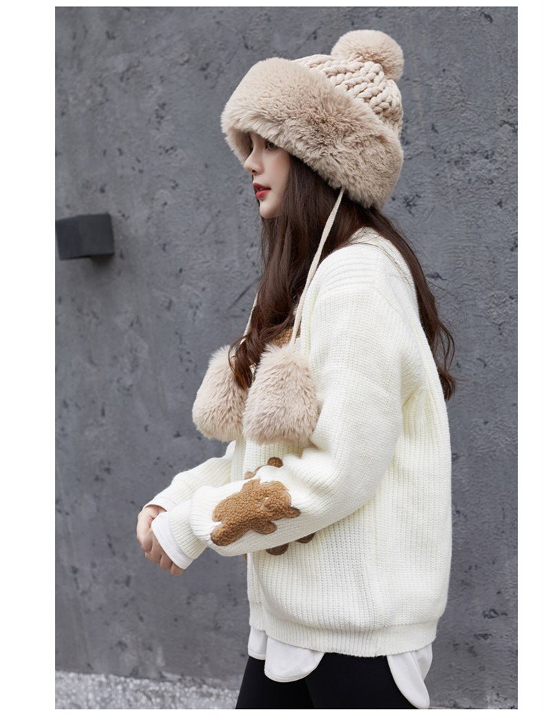 Women Russian Warm Faux Fur Knit Beanie with Ear-flap Pompom - Starttech Online Market