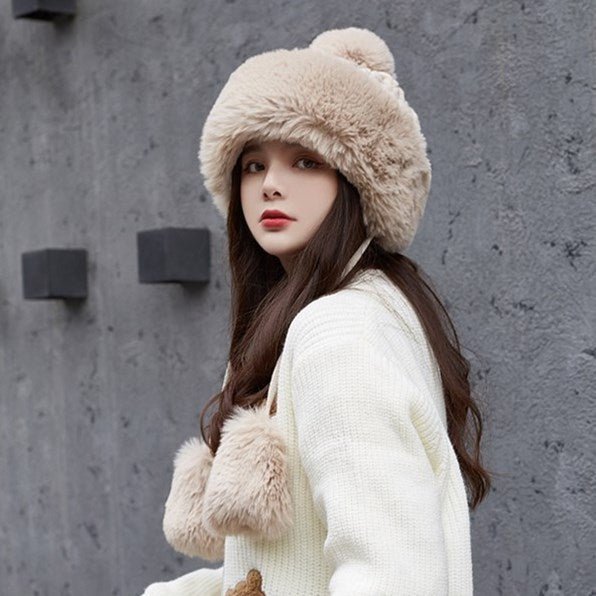 Women Russian Warm Faux Fur Knit Beanie with Ear-flap Pompom - Starttech Online Market