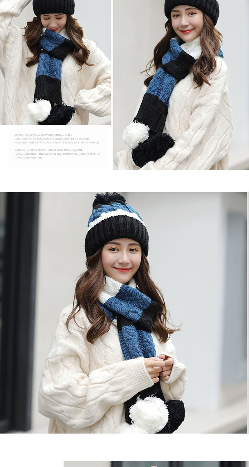 Women's Warm Winter Knitted Beanies Hat+Scarf+Gloves Three Piece Suit Bonnet Beanie Caps - Starttech Online Market