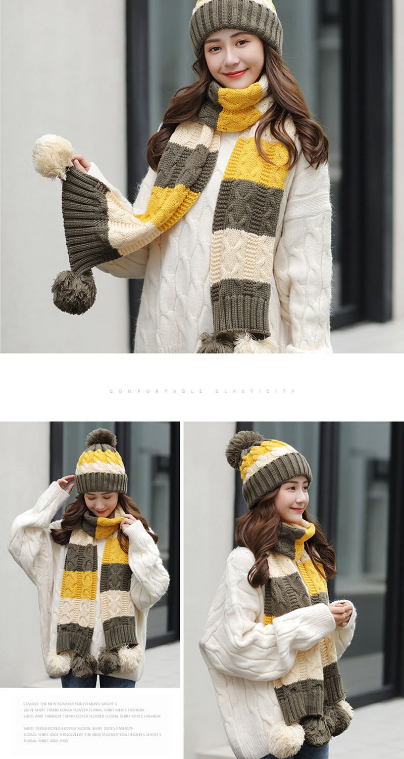 Women's Warm Winter Knitted Beanies Hat+Scarf+Gloves Three Piece Suit Bonnet Beanie Caps - Starttech Online Market