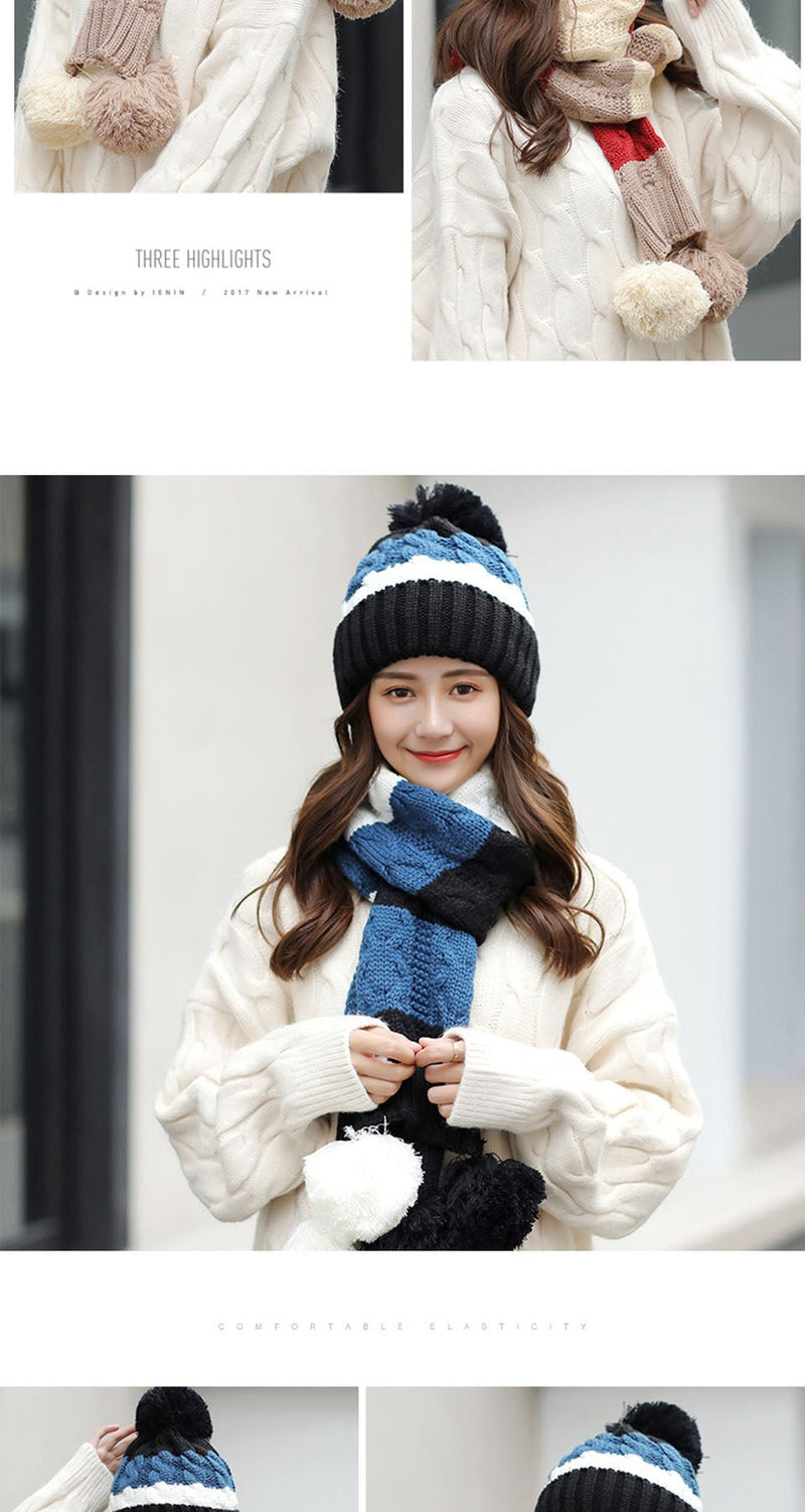 Women's Warm Winter Knitted Beanies Hat+Scarf+Gloves Three Piece Suit Bonnet Beanie Caps - Starttech Online Market