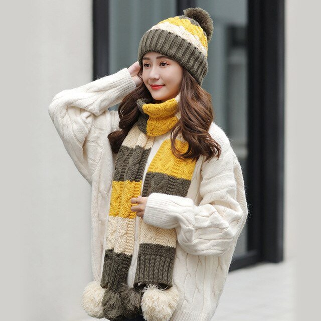 Women's Warm Winter Knitted Beanies Hat+Scarf+Gloves Three Piece Suit Bonnet Beanie Caps - Starttech Online Market