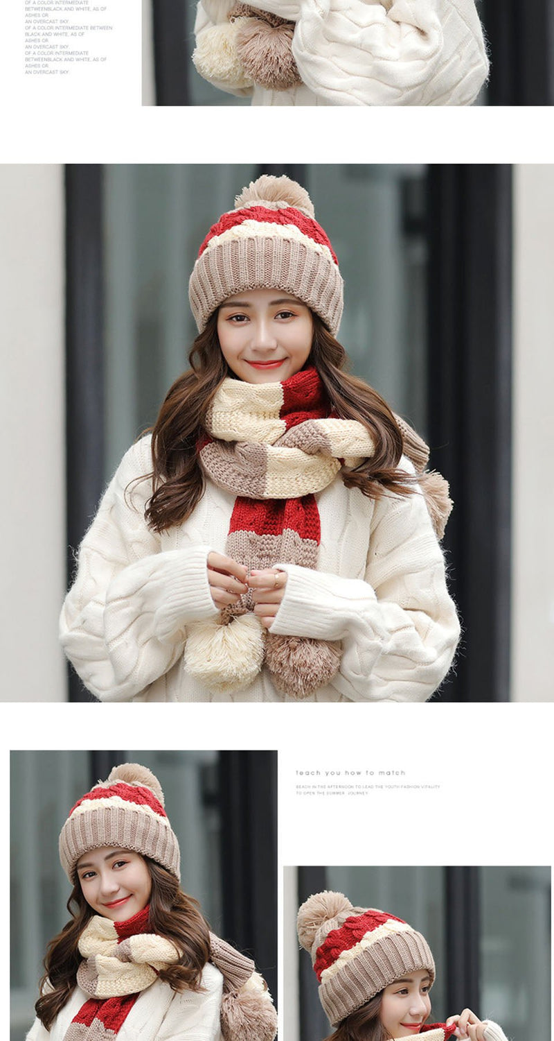 Women's Warm Winter Knitted Beanies Hat+Scarf+Gloves Three Piece Suit Bonnet Beanie Caps - Starttech Online Market