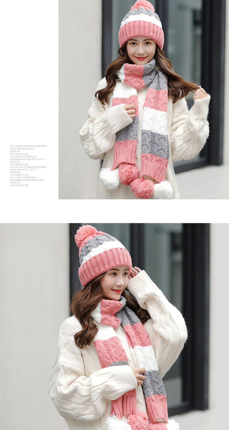 Women's Warm Winter Knitted Beanies Hat+Scarf+Gloves Three Piece Suit Bonnet Beanie Caps - Starttech Online Market