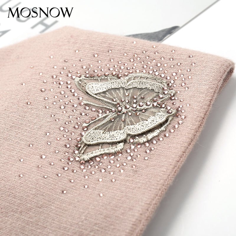 Wool Vogue Butterfly Rhinestones High Quality Autumn Winter Knitted Beanie Female Hats - Starttech Online Market