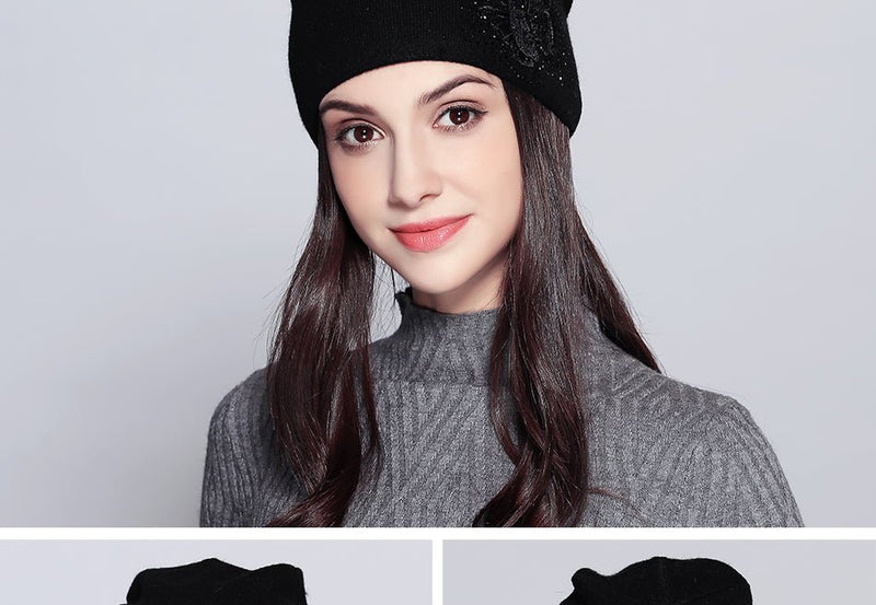 Wool Vogue Butterfly Rhinestones High Quality Autumn Winter Knitted Beanie Female Hats - Starttech Online Market